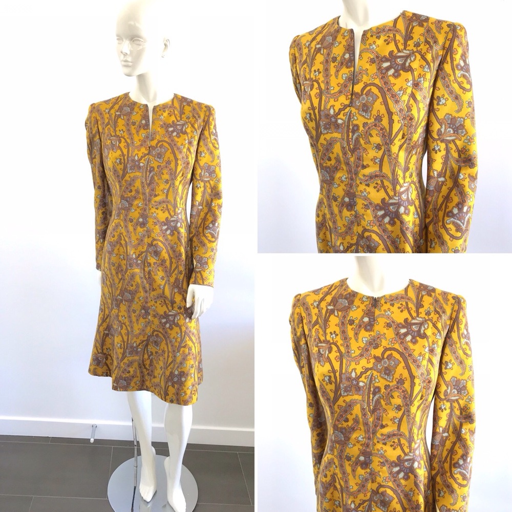 Beautiful Vintage 1980s 1990s David Hayes Floral Dress Front Zipper & Scarf